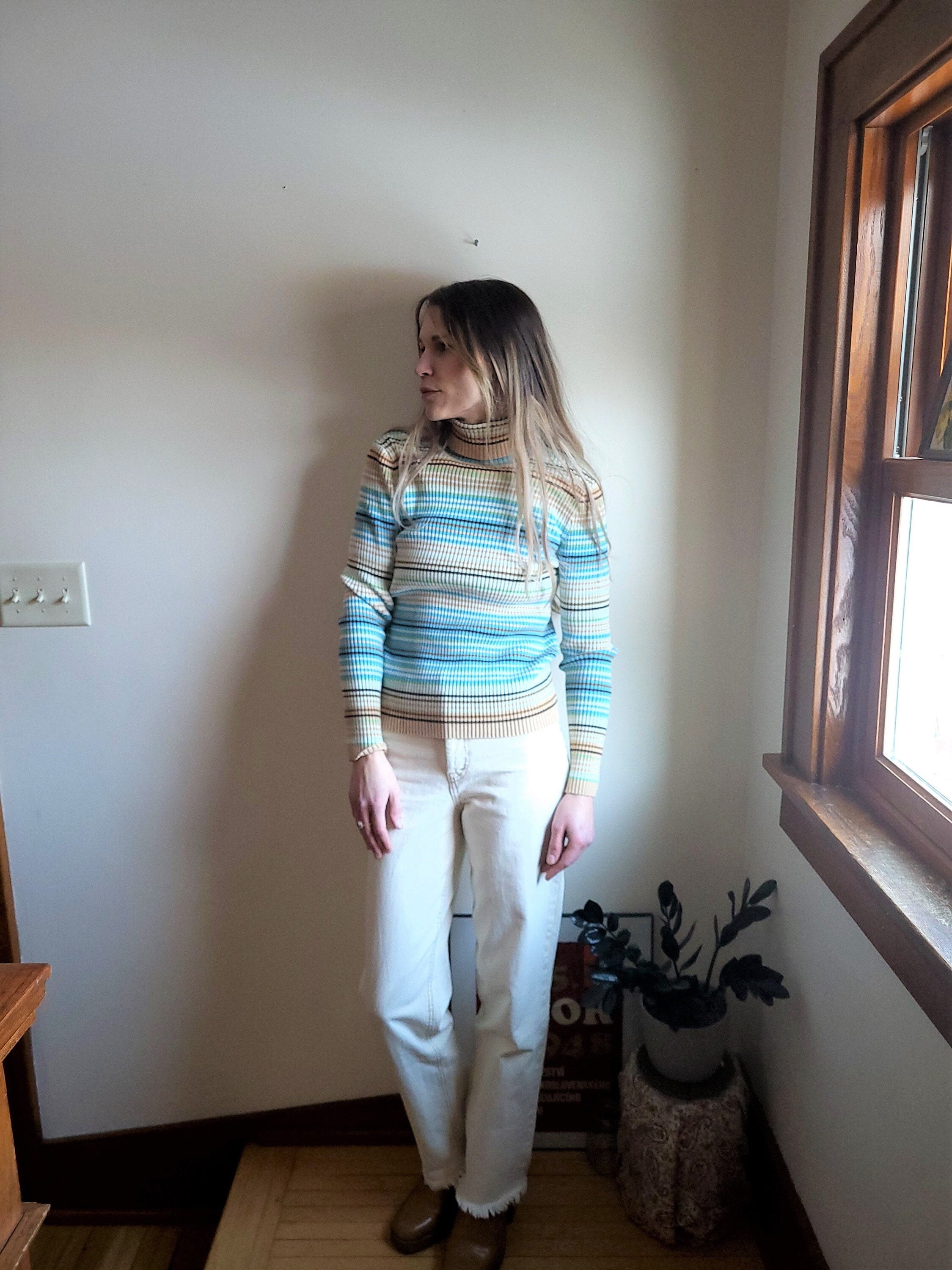 Vintage 1990's/y2k Gap Stretch Ribbed Striped Turtleneck