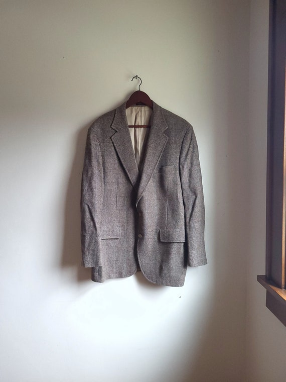 Vintage 1970's Wool Plaid Striped Tweed Men's Bla… - image 3