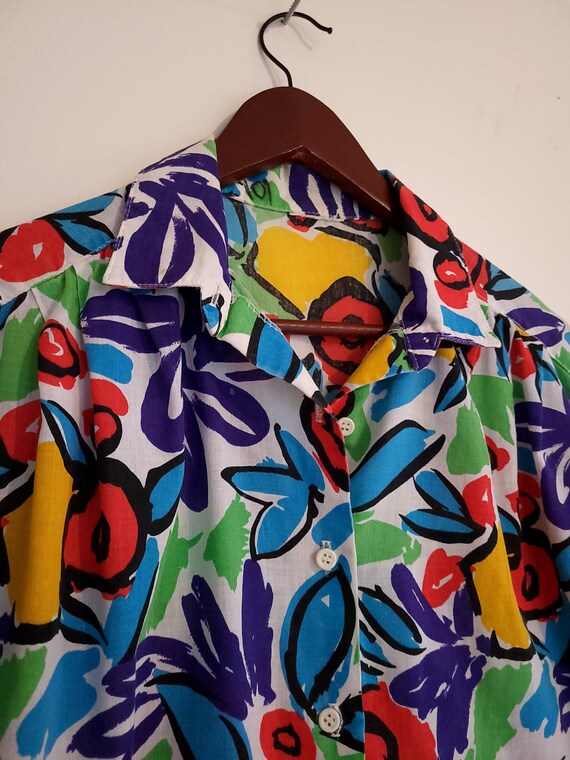 Vintage Thin Abstract Patterned Button Front Shirt - image 4