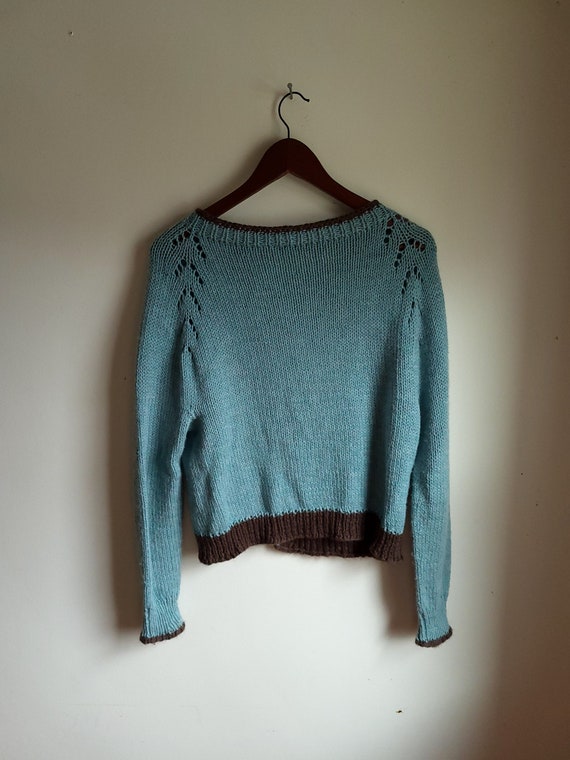 Vintage 1970's Blue Hand Knit Cardigan Sweater / … - image 9