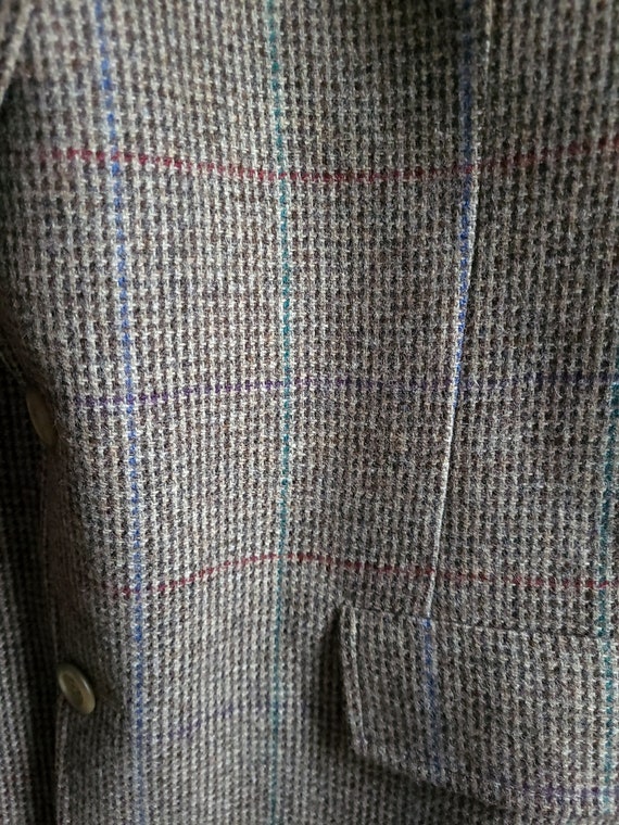 Vintage 1970's Wool Plaid Striped Tweed Men's Bla… - image 7