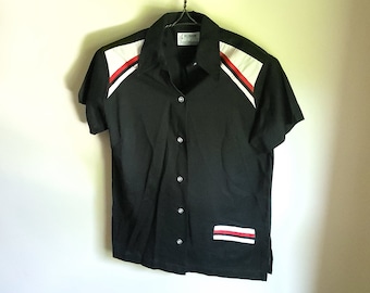 Vintage 1970&#39;s Black Hilton Thin Bowling Shirt / XS to S / Camp