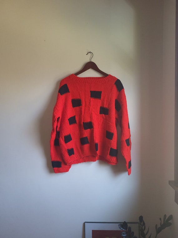 Vintage 1980's to 1990's Red Pullover Knit Patchwo