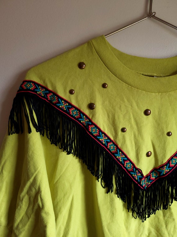 Vintage 1990's Western Beaded / Fringe T-Shirt / - image 3