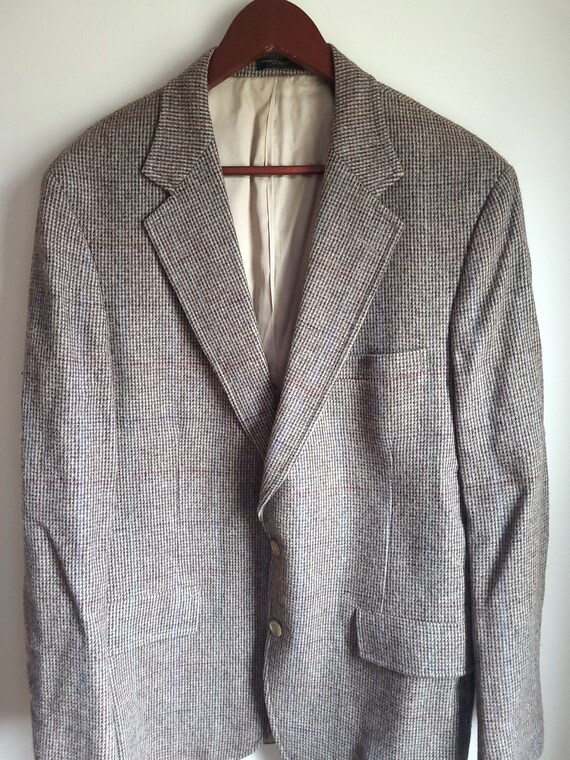 Vintage 1970's Wool Plaid Striped Tweed Men's Bla… - image 5