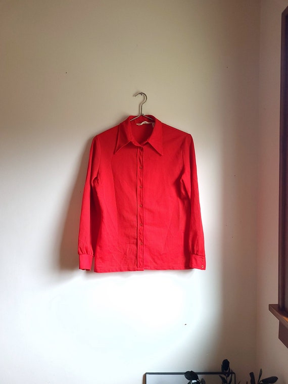 Vintage 1970's Red Poly Button Western Shirt / Med