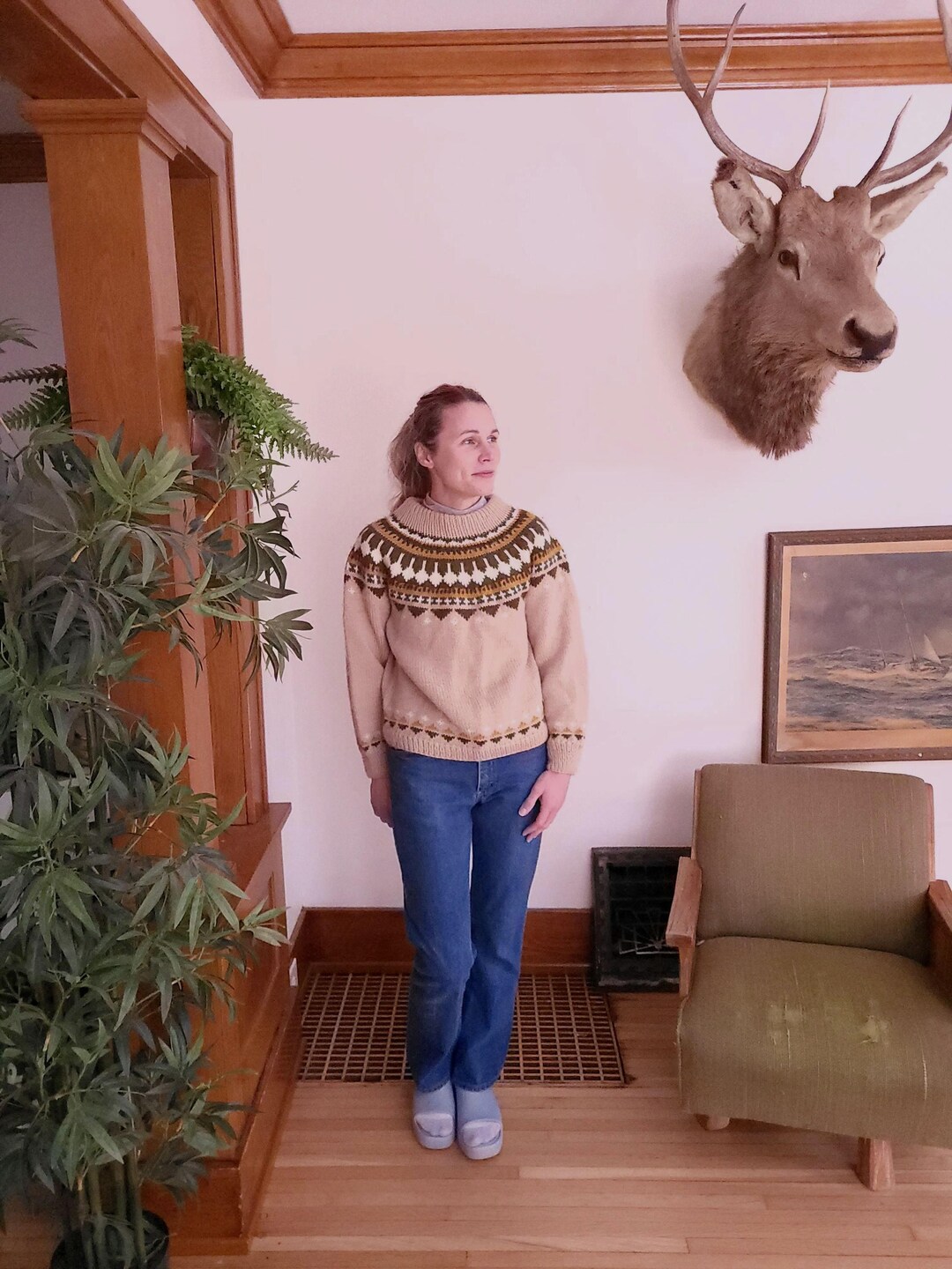 Vtg 90s Classic Marlboro Grey Blue Nordic Fair Isle Knitted Sweat Jumper S/M