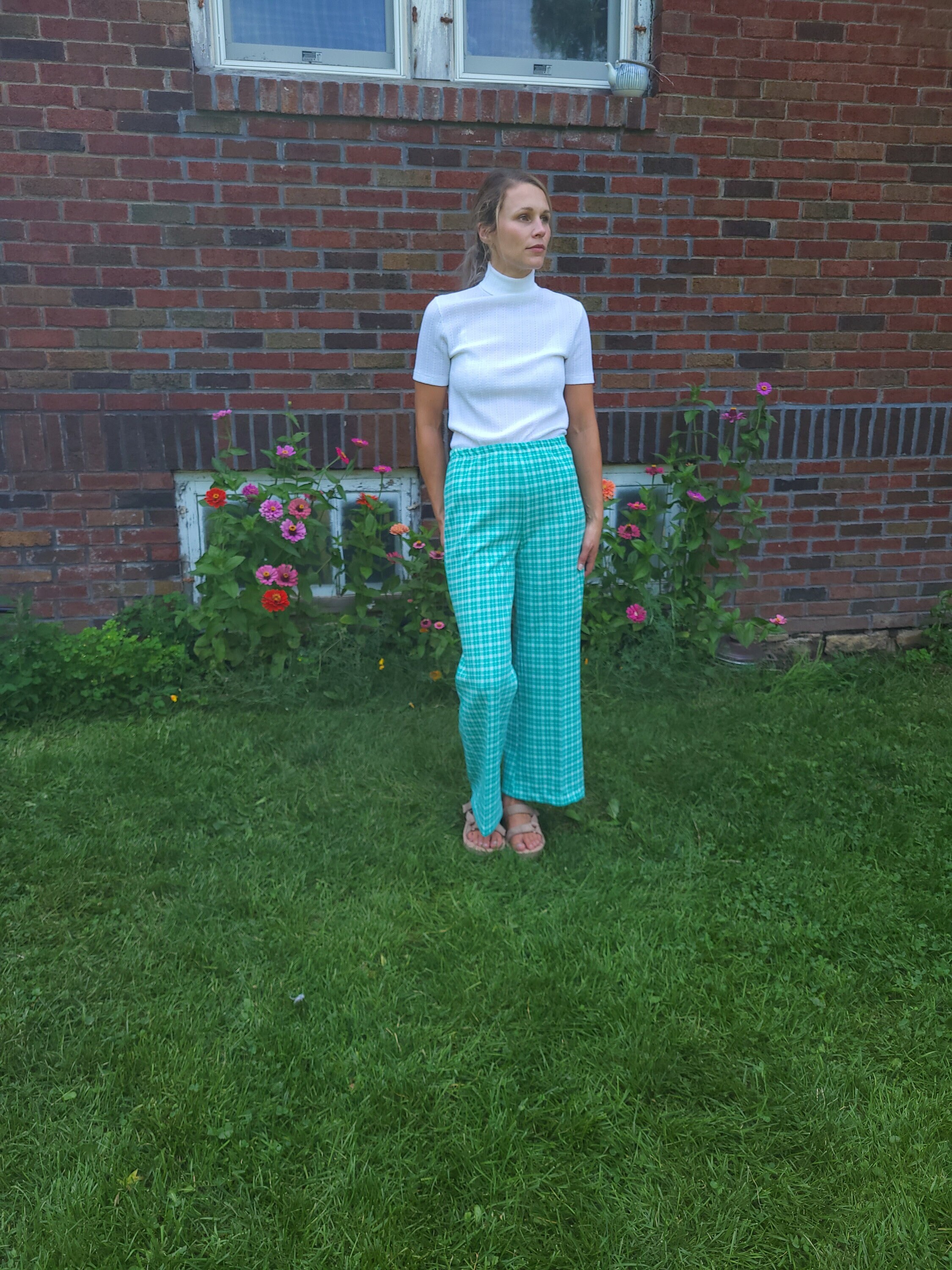 1970s Pants - Cute Late 60s/early 70s Flared Leg Wool Plaid