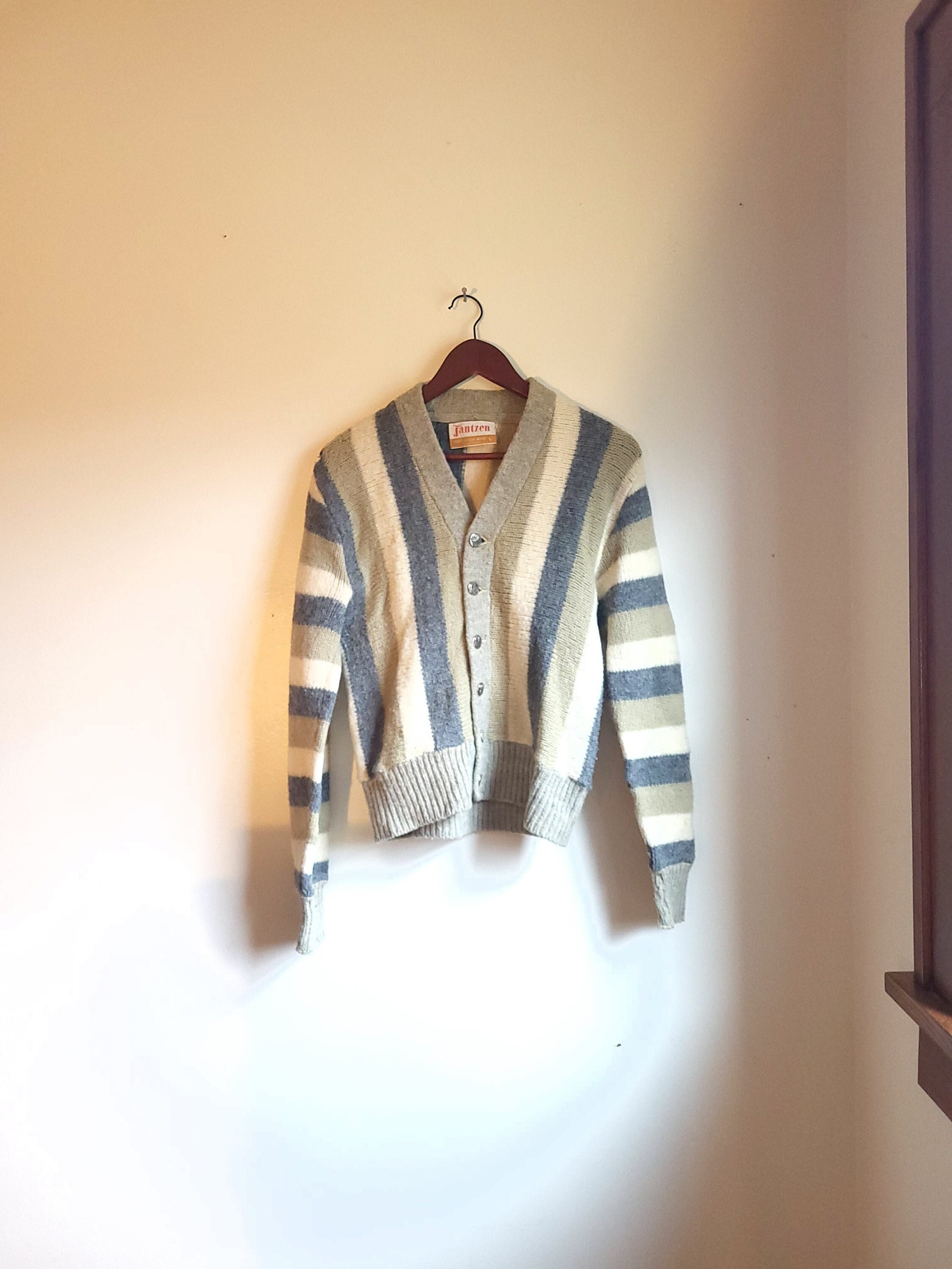 Vintage 1950's to 1960's Striped Wool Jantzen Cardigan / XS
