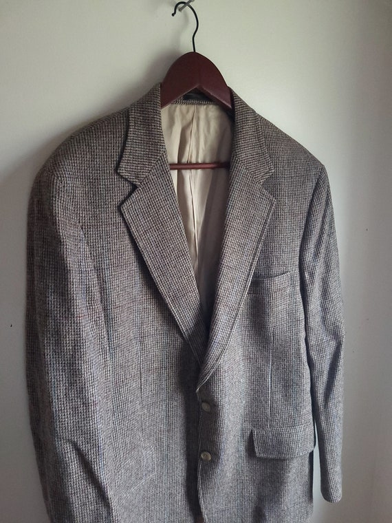 Vintage 1970's Wool Plaid Striped Tweed Men's Bla… - image 6