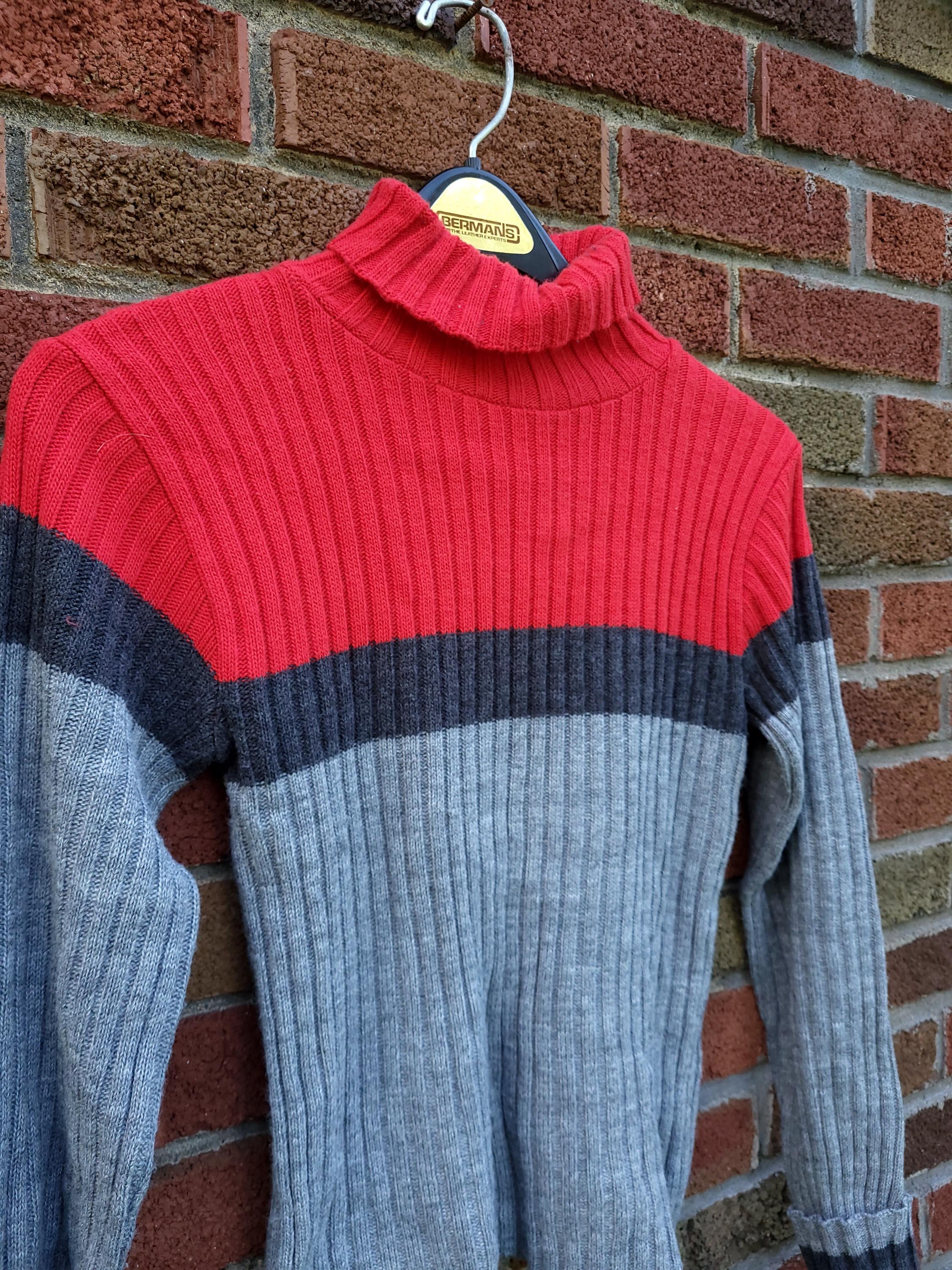 Vintage 1990's / Y2K Ribbed Striped Turtleneck Sweater Colorblock ...