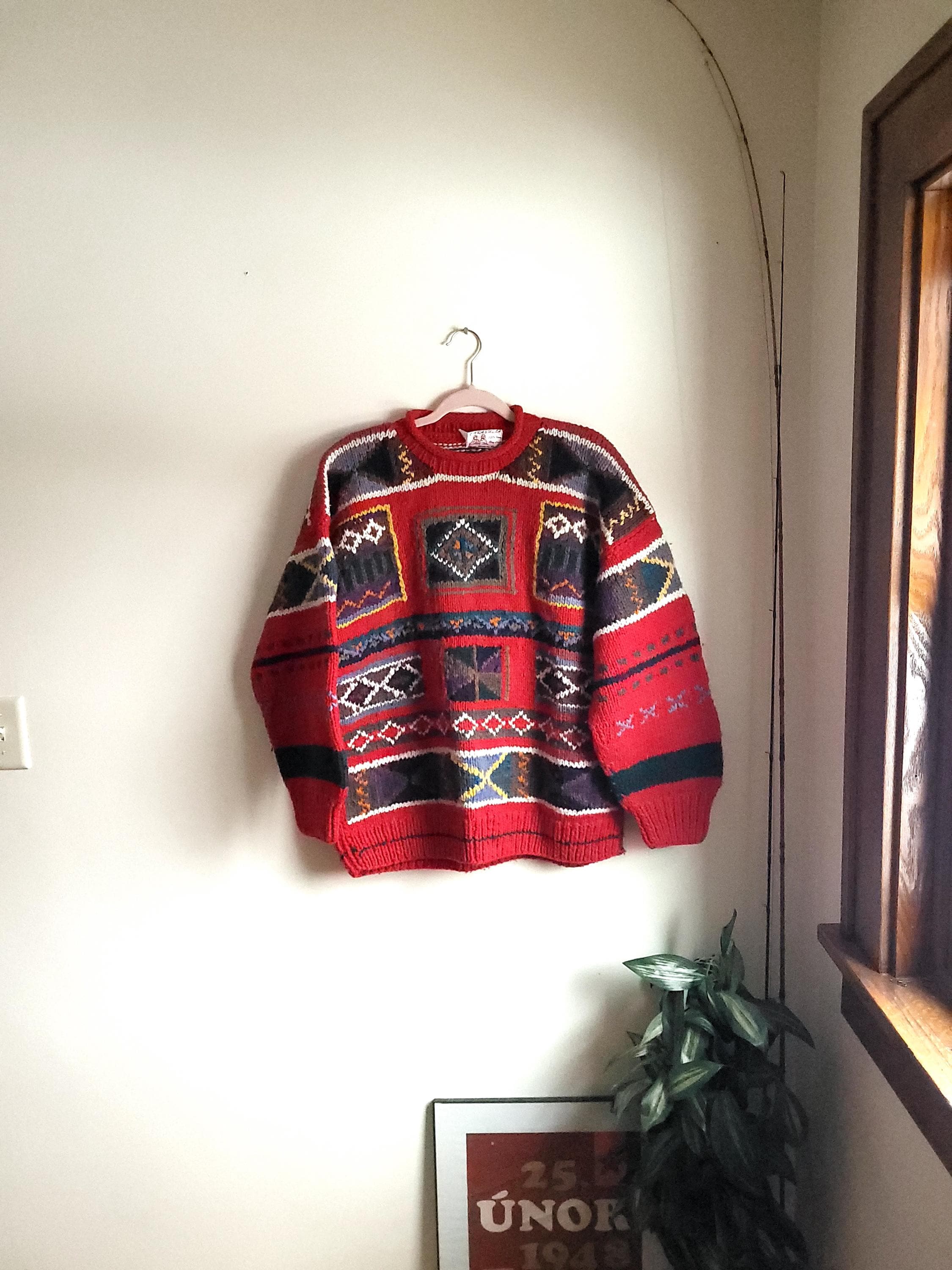 トップス 90s ANDES Ecuador Knit Alpaca Wool Heavy Knit Sweater Made in Ecuador Vintage 90's