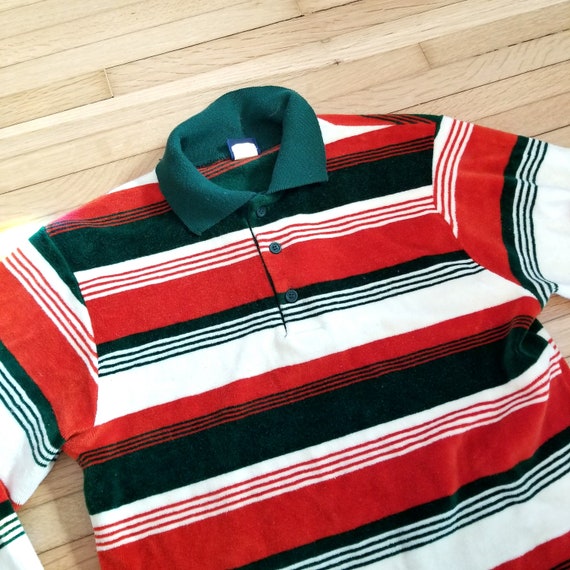 Vintage 1970's Mod Velour Polo Sweater / S to M /