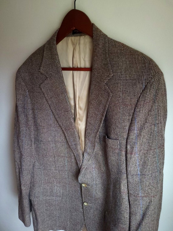 Vintage 1970's Wool Plaid Striped Tweed Men's Bla… - image 4