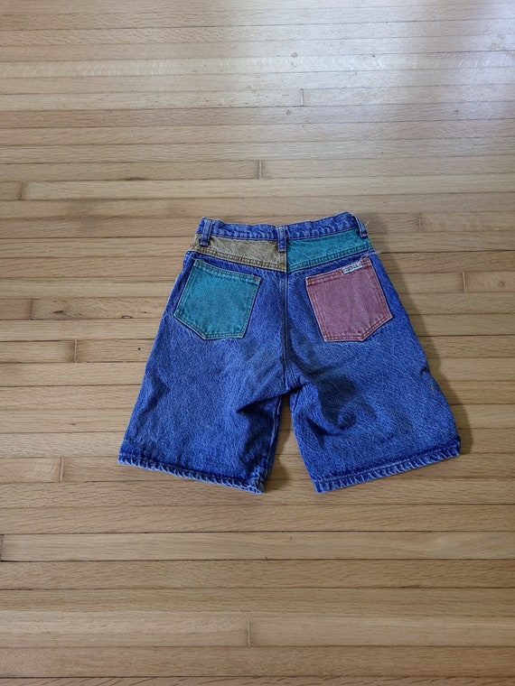 Vintage 1990's Zena Colorblock Jean Denim Shorts … - image 1