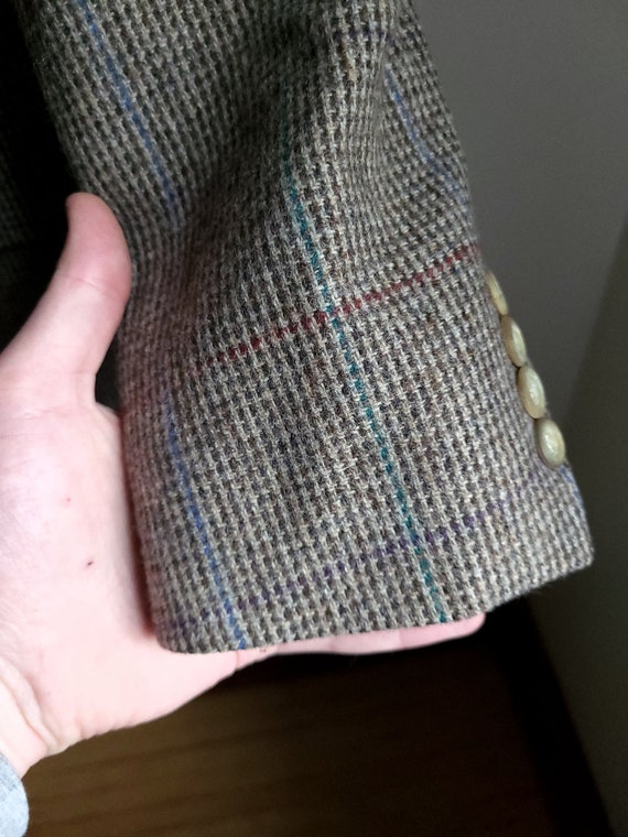 Vintage 1970's Wool Plaid Striped Tweed Men's Bla… - image 8