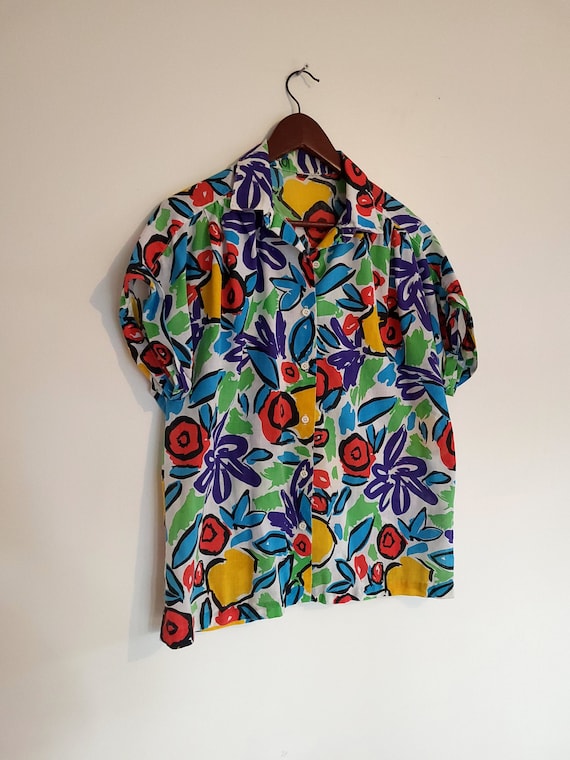 Vintage Thin Abstract Patterned Button Front Shirt - image 1
