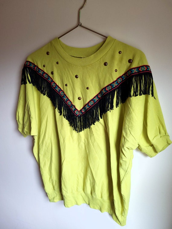 Vintage 1990's Western Beaded / Fringe T-Shirt /