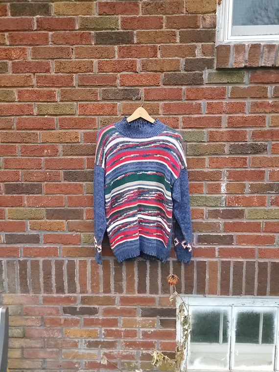 Vintage 1990's Striped Patterned Pullover Knit Ju… - image 1