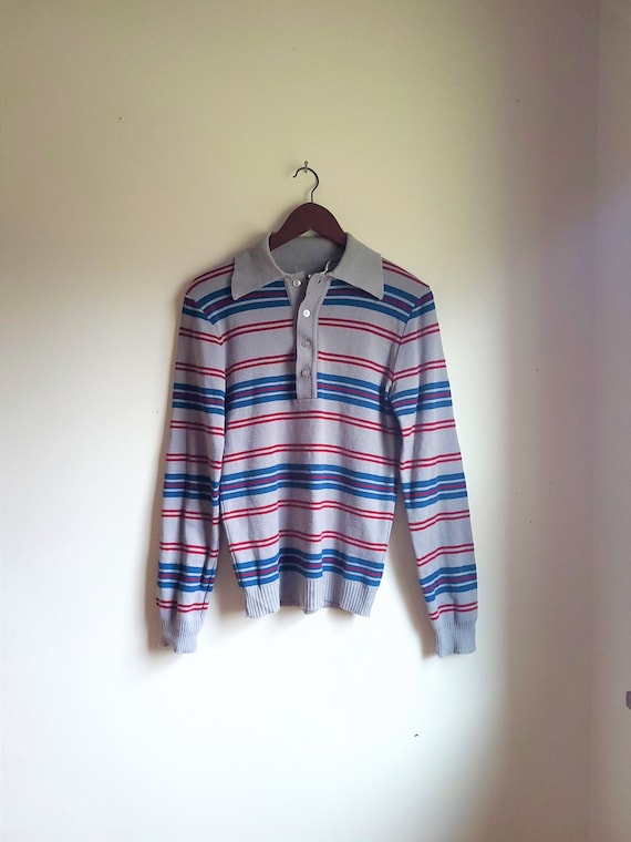 Vintage 1970's Striped Polo Sweater XS to S / Long