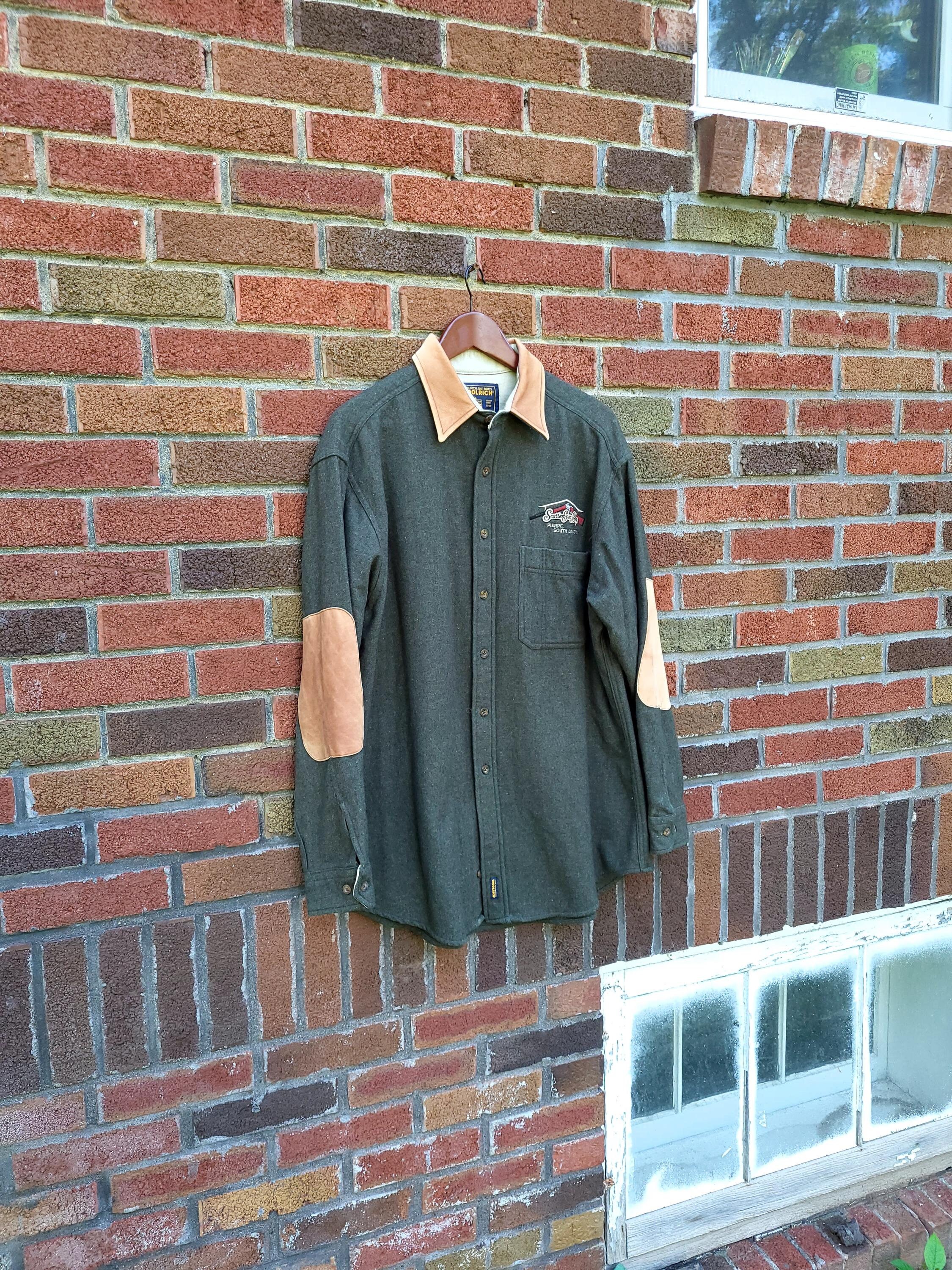 Vintage 1990's Woolrich Wool and Leather Button Down Hunting Shirt Vintage 1990's Woolrich Wool and Leather Button Down Hunting Shirt