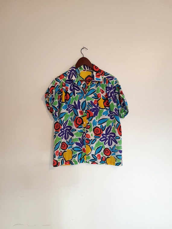 Vintage Thin Abstract Patterned Button Front Shirt - image 2