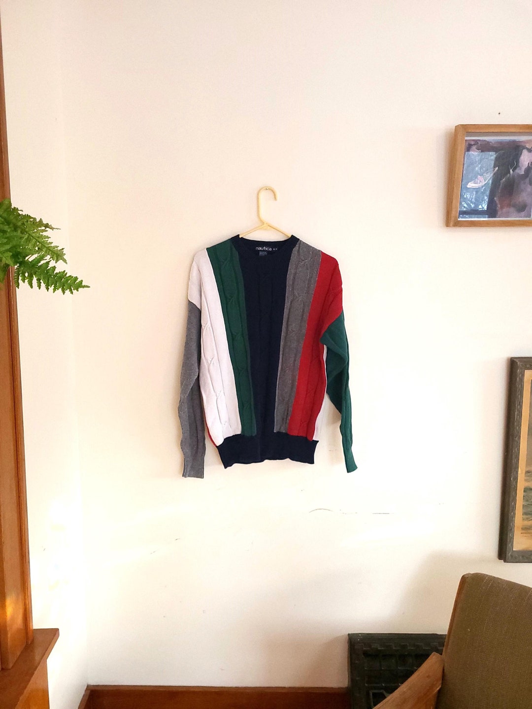 Vintage Nautica Striped Colorblock Cable Knit 1990's Pullover Sweater ...