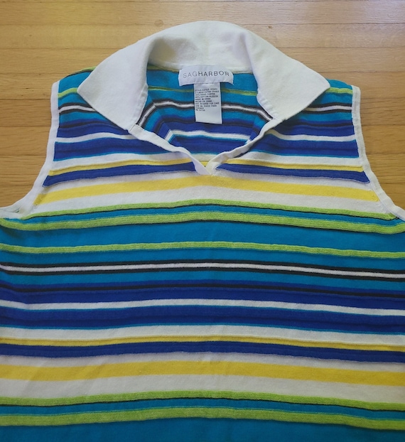 Vintage 1990's / Y2K Striped Sleeveless Polo Shirt