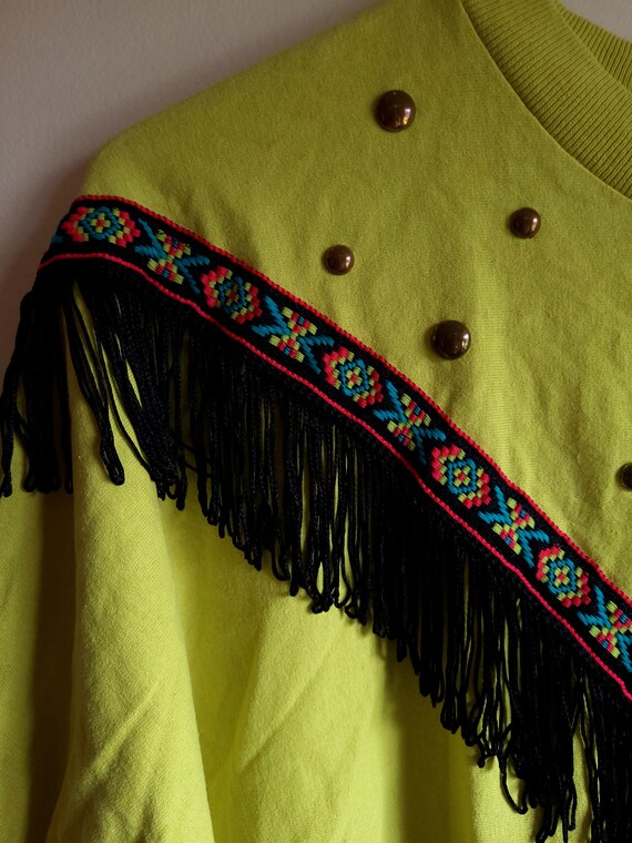 Vintage 1990's Western Beaded / Fringe T-Shirt / - image 5