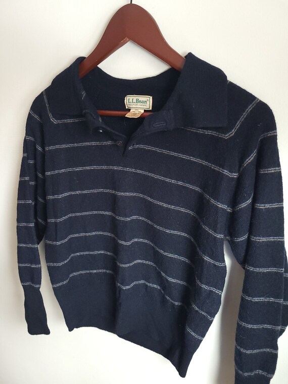 Vintage 1990's LL Bean Wool Polo Sweater / Stripe… - image 4