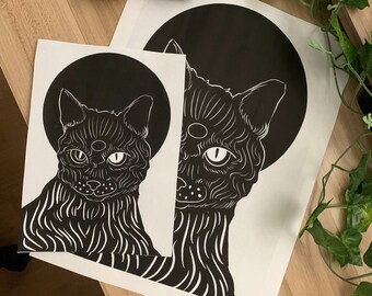 Witchy Cat Art Print: Occult Decor (Digital Download)