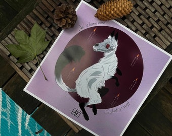 Witch Fox Art Print: Gothic Wicca Pagan Decor (11x11)