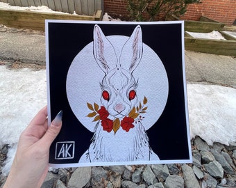 Gothic Bunny Art Print, Wiccan Pagan Rabbit Decor