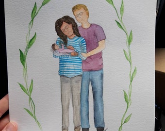 Infant Loss Loss of Family Member Custom Handmade Watercolor Family Portrait with Christ