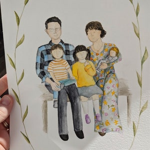 Aquarelle portrait de famille : anniversaires, Noël, fête des mères, fête des pères, nouveau-né/grossesse, adoption, grands-parents, remise des diplômes, animaux de compagnie