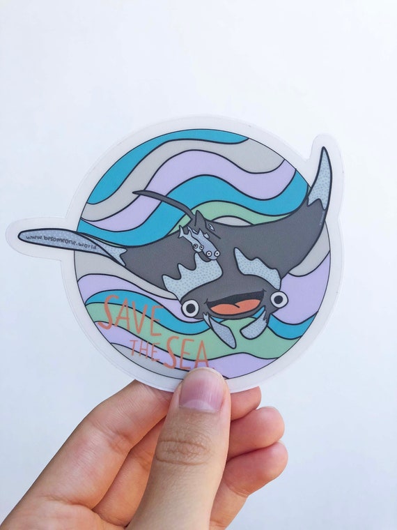 Manta Ray Vinyl Sticker |Adorable Aquatic Clear Sticker for Hydroflask | laptop stickers | Waterproof Stickers | Shark Stickers | small gift