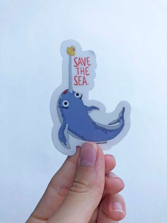 Narwhal Duck Sticker, Vinyl Stickers, Laptop Decal, Narwhal Gift, Eco Message Art, Cute Sticker, Teal Narwhal, Small Gift Idea, Cute Narwhal