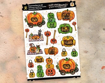 Cute Halloween Stickers | Animal Crossing Sticker Sheet | ACNH Stickers | Spooky Carriage, Spooky Lantern, Spooky Candy Set