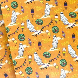 Papier de fête Summerween | Papier fantasmagorique d'été pour journal, travaux manuels | Papier à motifs pour scrapbooking | La gravité tombe Summerween, ambiance Halloween