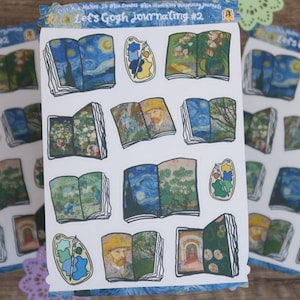 Autocollants Van Gogh | Let's Gogh tenir un journal ! | Feuille d'autocollants pour journal | Stickers pour agenda | autocollant de papeterie | Autocollants d'artiste | Art Van Gogh