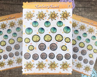 Celestial Self Care Sticker Sheet - Sun Stickers, Moon Stickers, Planet Stickers & Celestial Potion Bottle Stickers! Witchy Planner Stickers