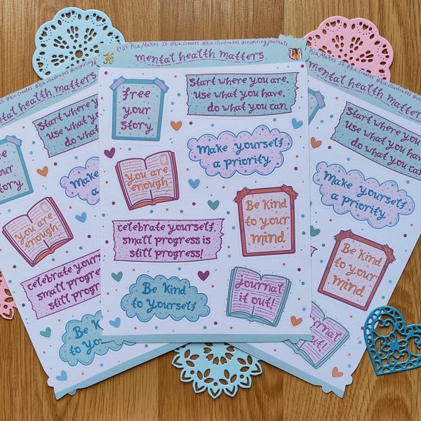 Mental Health Stickers | Mental Health Matters | Positive Quote Stickers | Self Care Stickers | Wellness Planner Sticker Sheet