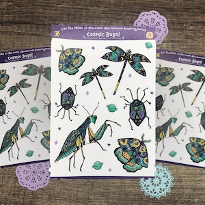 Stickers insectes cosmiques | Stickers insectes magiques | Feuille d'autocollants d'insectes | Art céleste | Stickers esthétiques sorcières