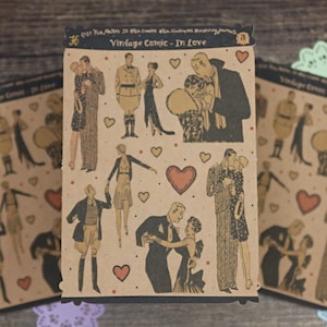 Pegatinas de cómic vintage - "Enamorado" / Ilustraciones de los años 20 / Pegatinas efímeras para diarios basura y scrapbooking / Ilustraciones vintage