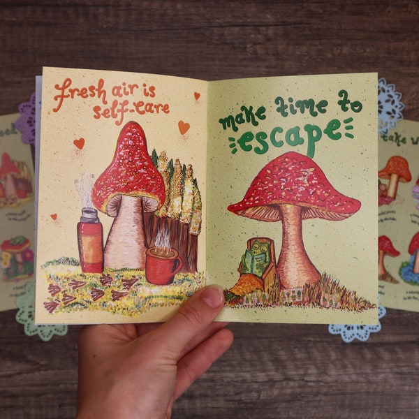 Cottagecore Zine | Take What You Need Self-care Zine | Creative Journaling Inspiration | Frogs and Mushrooms Zine | Self-love Affirmations