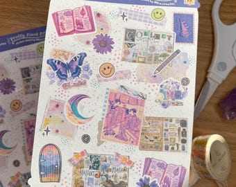 Crafty Mixed Media Journal Stickers | Pretty Collage Stickers for Junk Journaling | Craftycore Whimsical Aesthetic Sticker Sheet