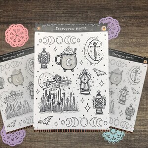 Scarecrow Moon Stickers | Halloween Sticker Sheet | Black and White stickers | Moon stickers, Lanterns, Scarecrows | Spooky Sticker Sheet