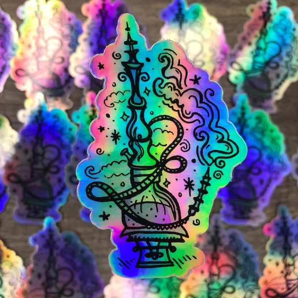 Shisha Holographic Sticker | Magic Water Pipe Sticker | Holographic Hookah Sticker | Vinyl Sticker | Laptop Sticker | Hubble-Bubble Sheesha