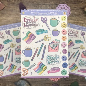 Cute Stationery Stickers | Artist Supplies Sticker Sheet | Creative Crafty Aesthetic Sticker Sheet | Planner Stickers