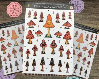 Spooky Mushrooms | Halloween Sticker Sheet | Spooky Toadstool Stickers | Jack 'o' Lantern Mushroom Stickers | Halloween Planner